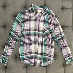 I LOVE H81 Flannel Button Down Shirt - Size Small - Purple/Green/Black/White